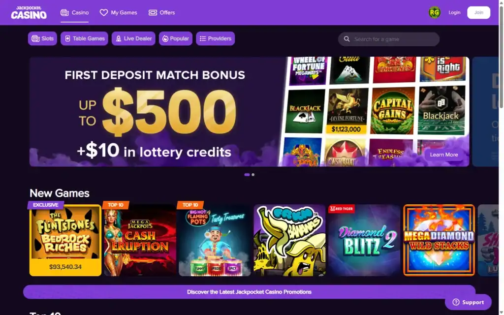 Jackpocket Casino: Homepage