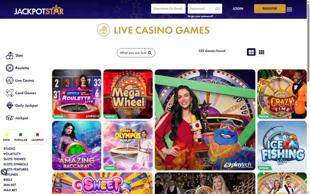 Jackpot Star Casino: Live Casino