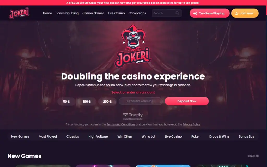 Jokeri Casino: Homepage
