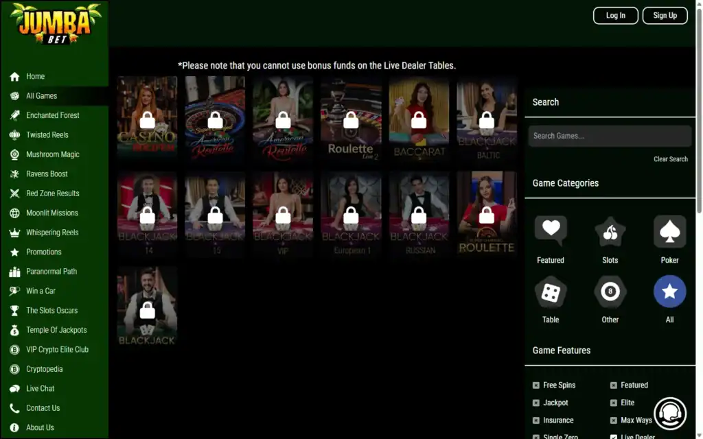 Jumba Bet Casino: Live Casino