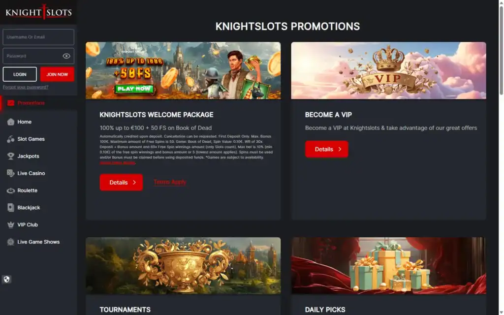 Knightslots Casino: Bonus