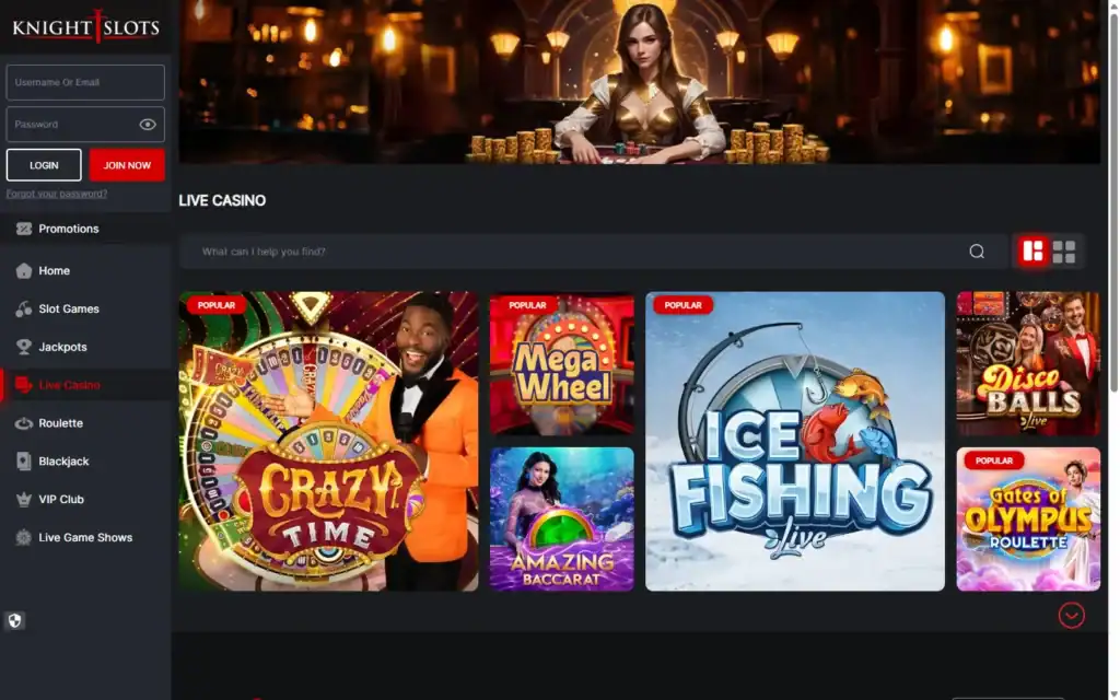 Knightslots Casino: Live Casino