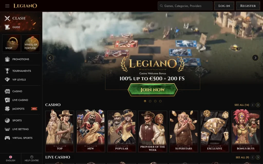 Legiano Casino: Homepage