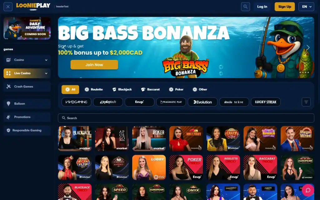 Loonieplay Casino: Live Casino