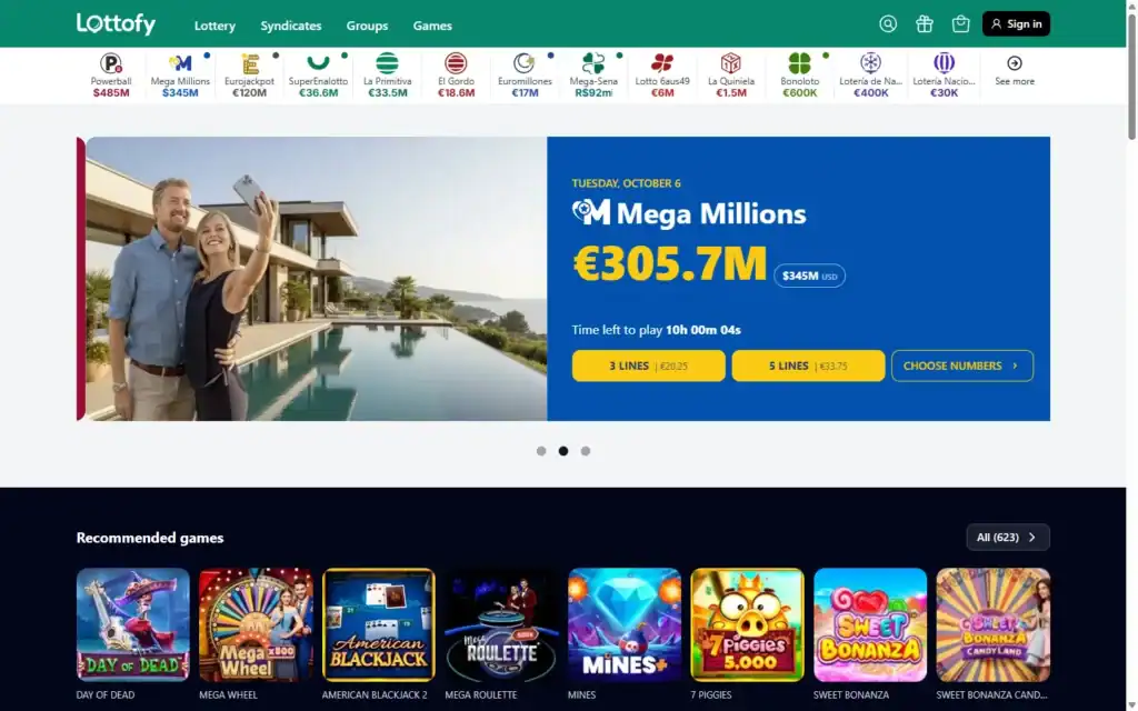 Lottofy Casino: Homepage