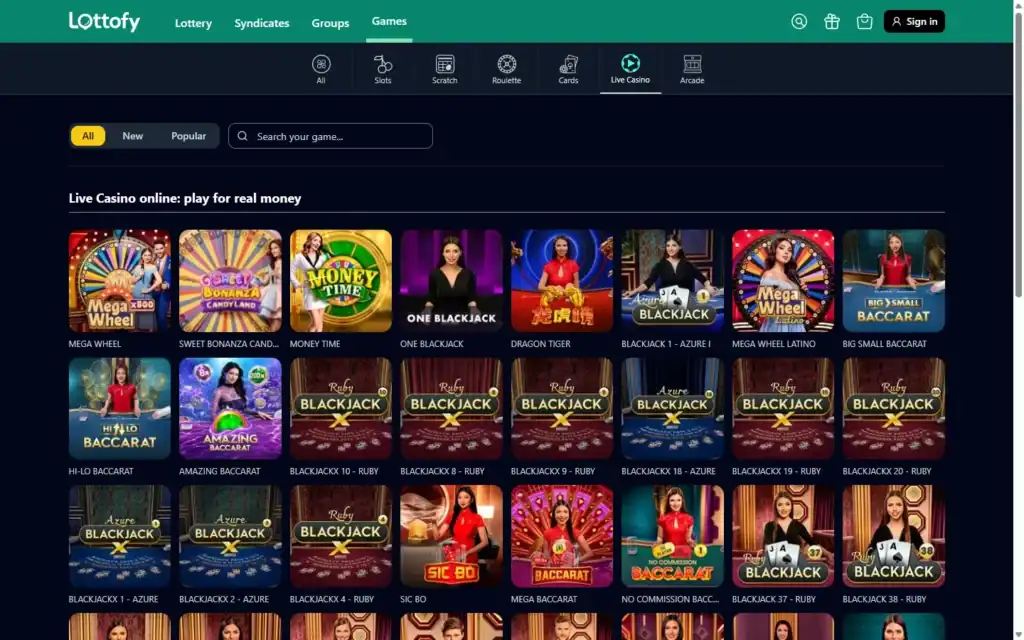 Lottofy Casino: Live Casino