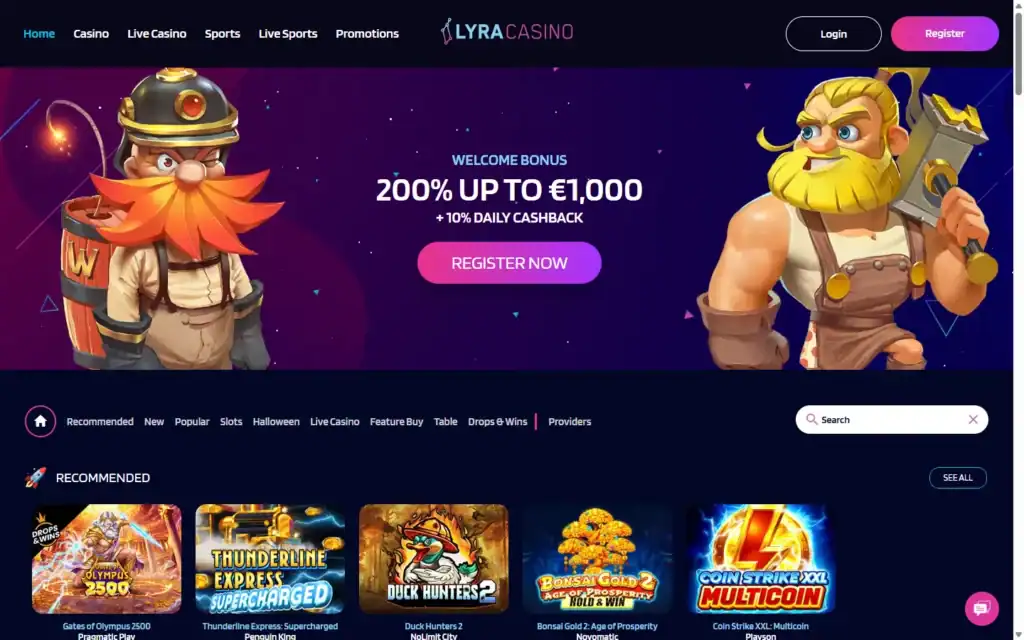 LyraCasino: Homepage