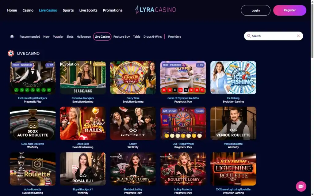 LyraCasino: Live Casino