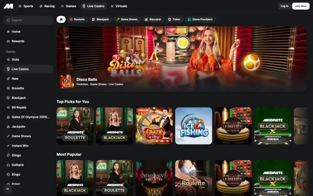 Midnite Casino: Live Casino