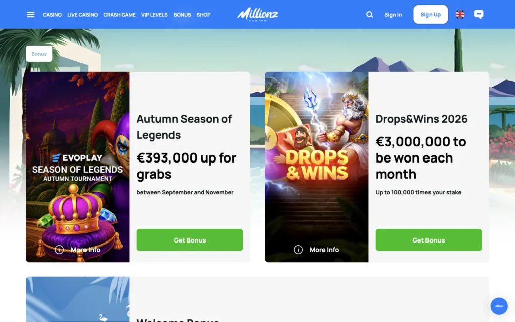 Millionz Casino: Bonus