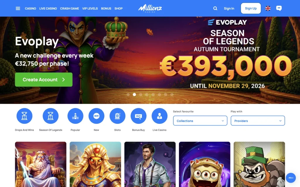 Millionz Casino: Accueil