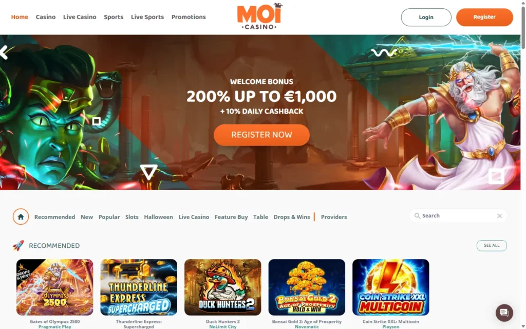 MoiCasino: Homepage