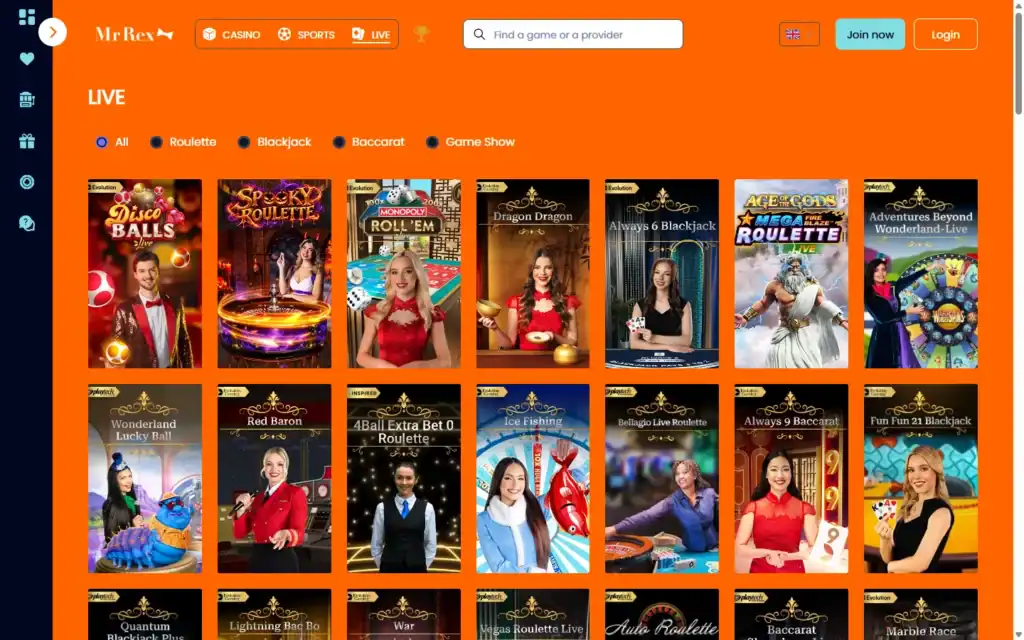 Mrrex Casino (MrRex): Live Casino