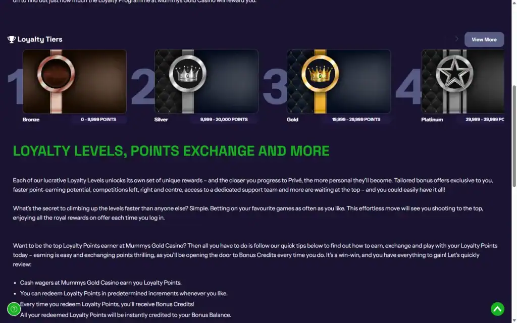 Mummys Gold Casino: VIP
