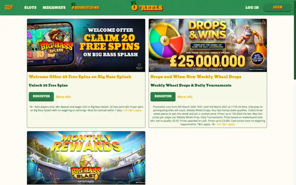 O'Reels Casino: Bonus