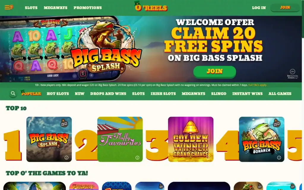 O'Reels Casino: Homepage