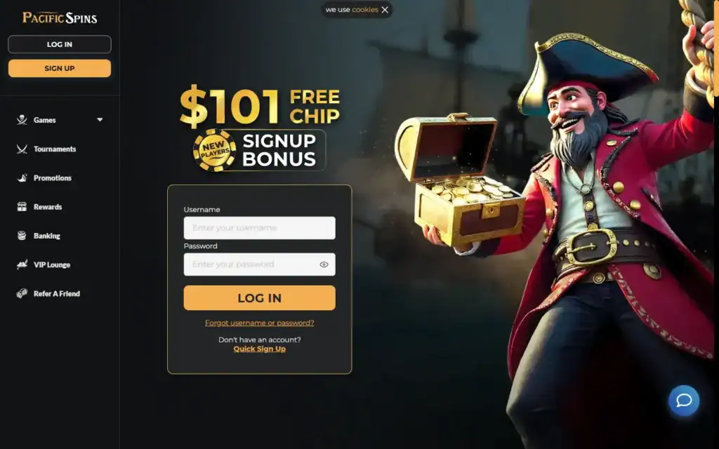 Pacific Spins Casino: Homepage