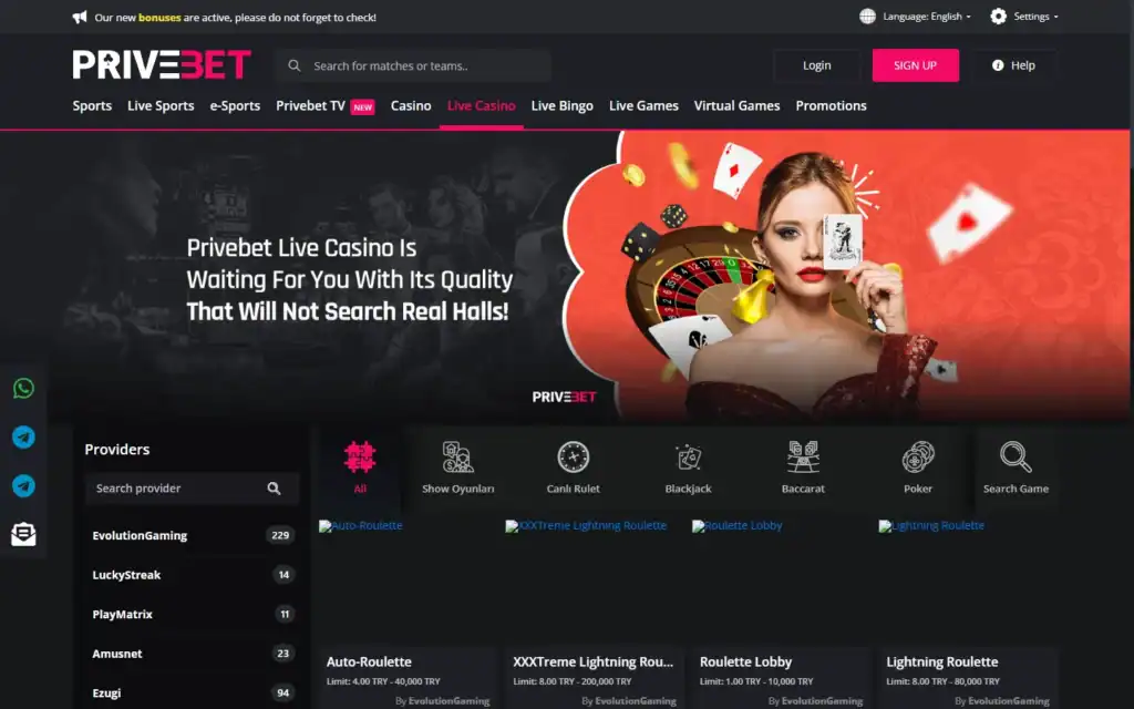 Privebet: Live Casino