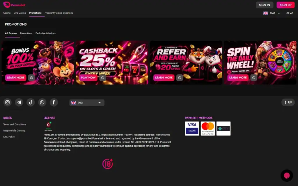 Pumabet Casino: Bonus