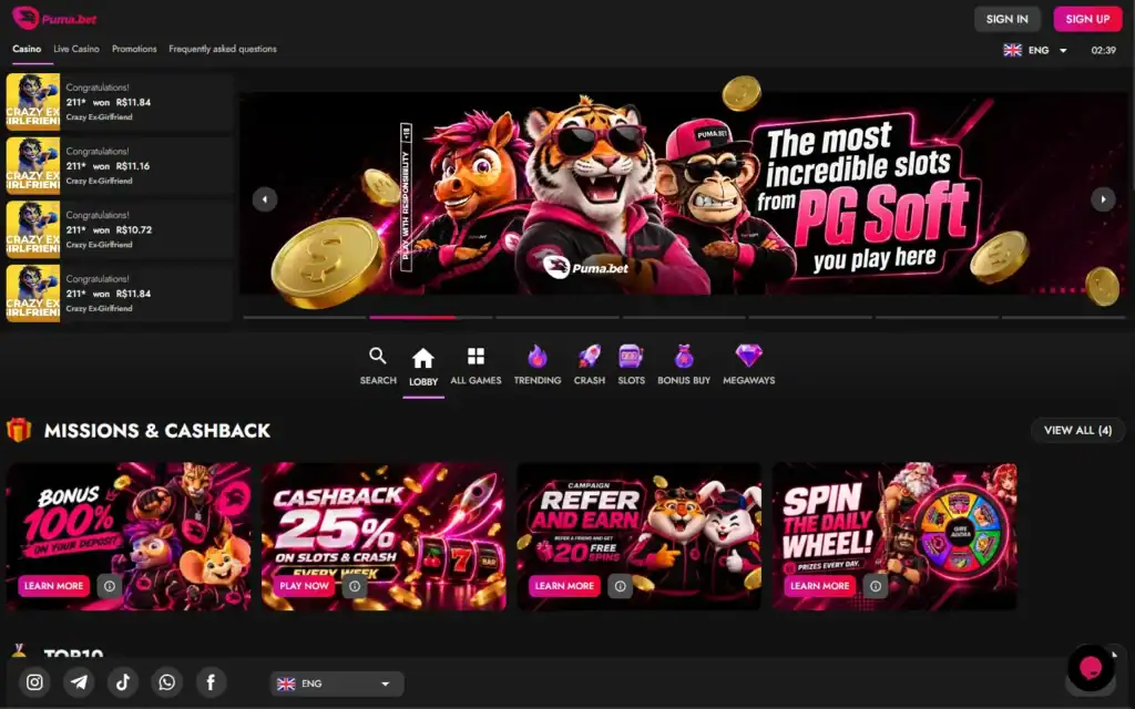 Pumabet Casino: Homepage