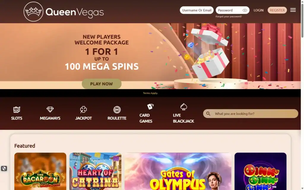QueenVegas Casino: Homepage