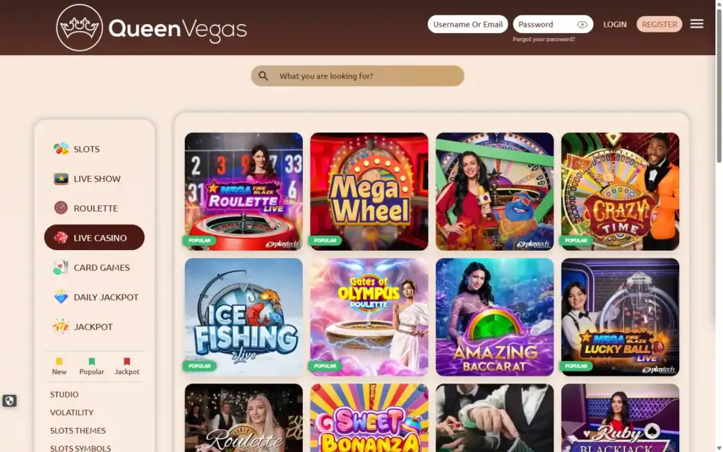 QueenVegas Casino: Live Casino