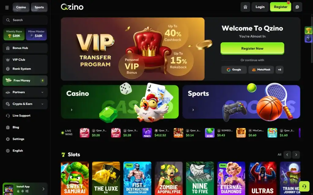 Qzino Casino: Homepage