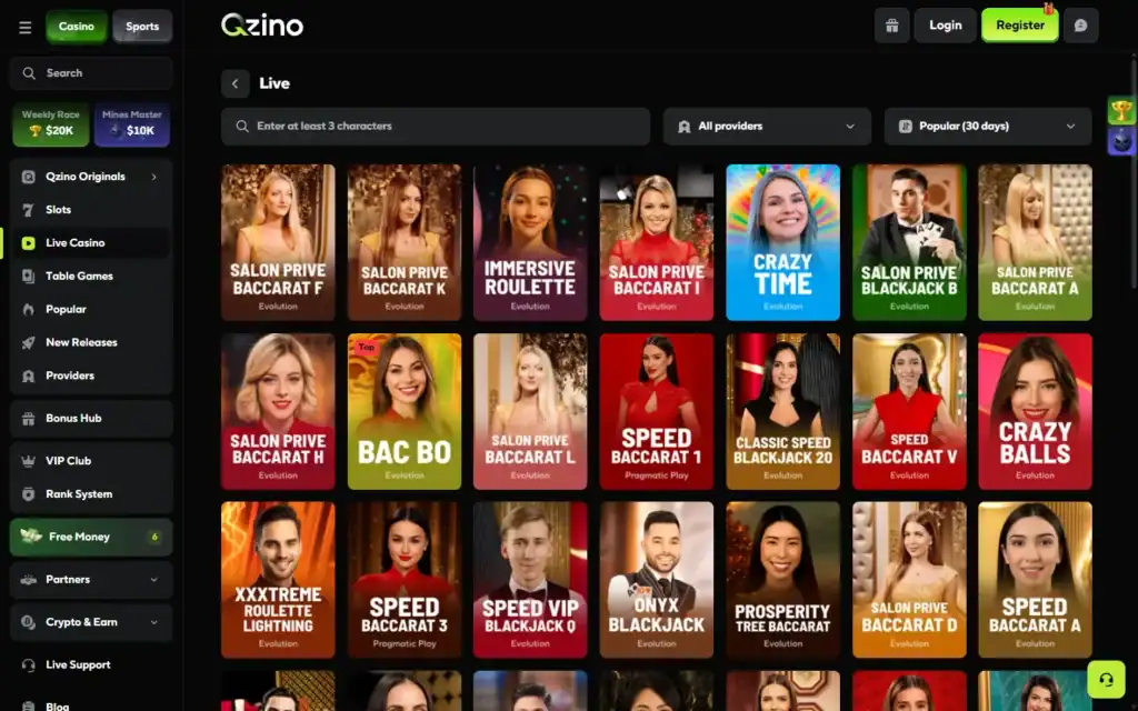 Qzino Casino: Live Casino
