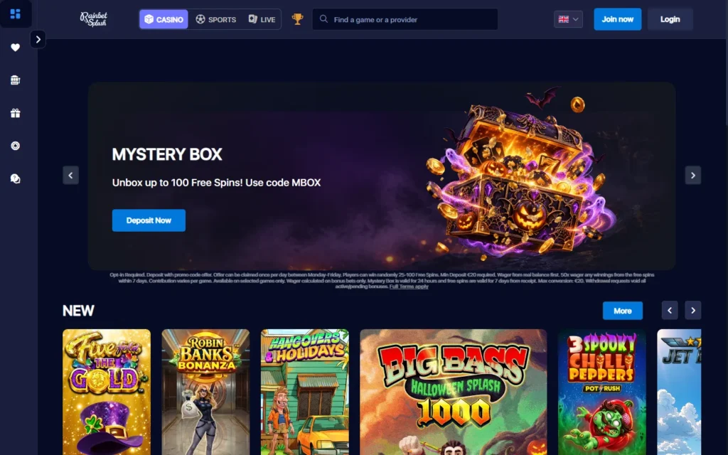 RainBetSplash: Homepage