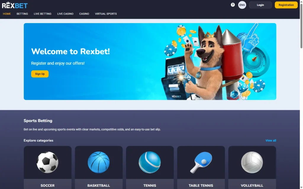 Rexbet Casino: Homepage