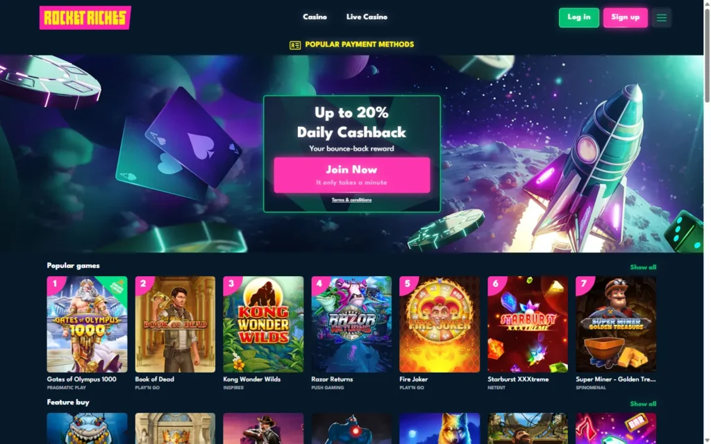 Rocket Riches Casino: Homepage