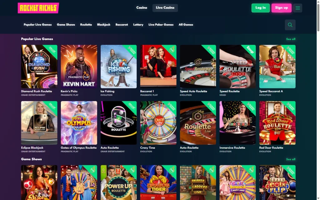 Rocket Riches Casino: Live Casino