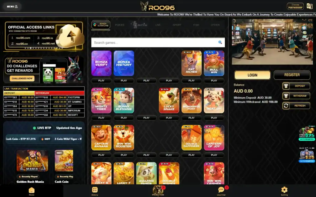 Roo96 Casino: Homepage