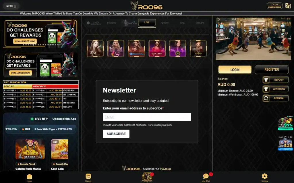 Roo96 Casino: Live Casino