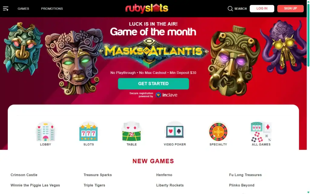 Ruby Slots Casino: Homepage