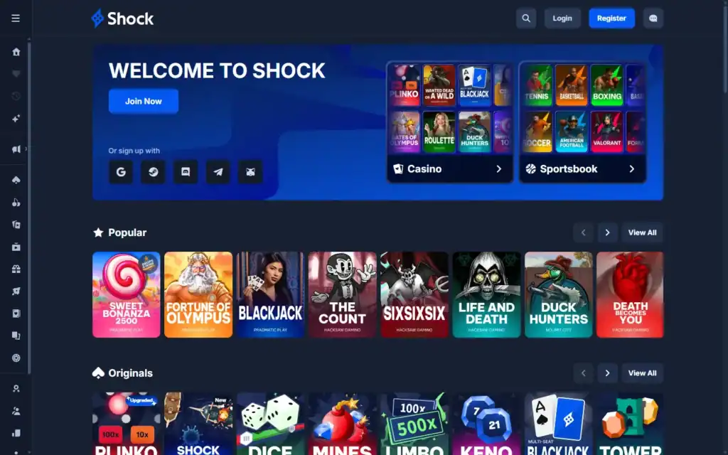 Shock Casino: Homepage