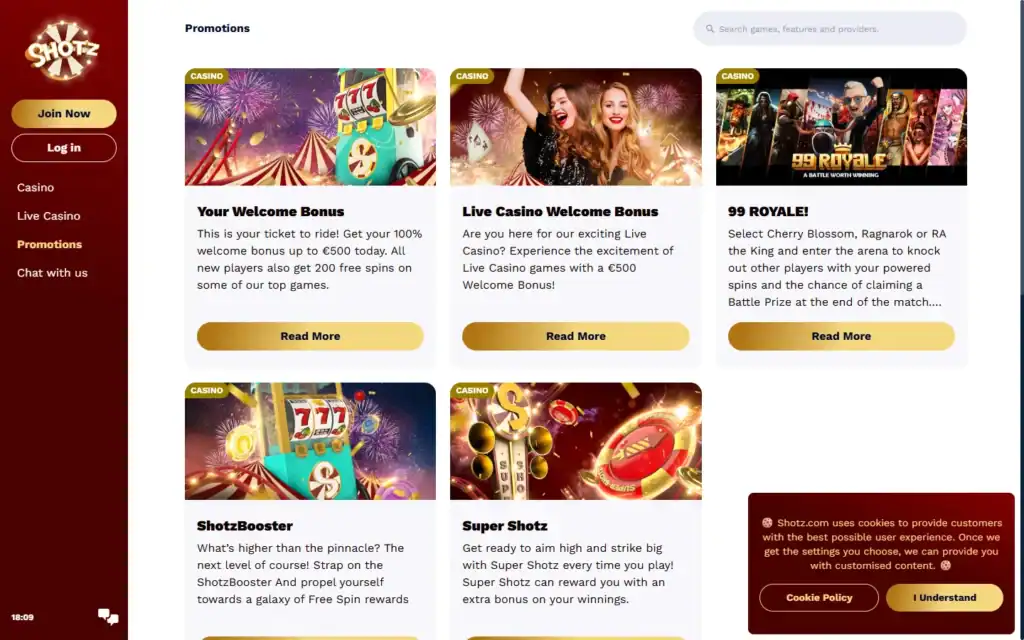 Shotz Casino: Bonus