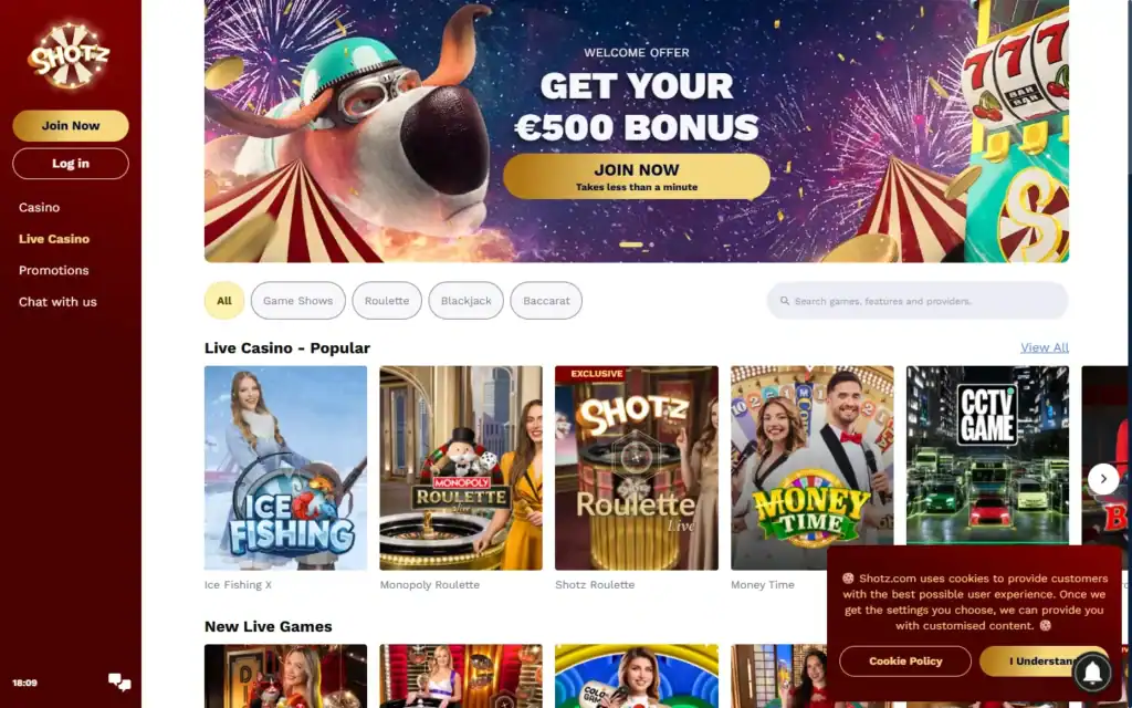 Shotz Casino: Live Casino
