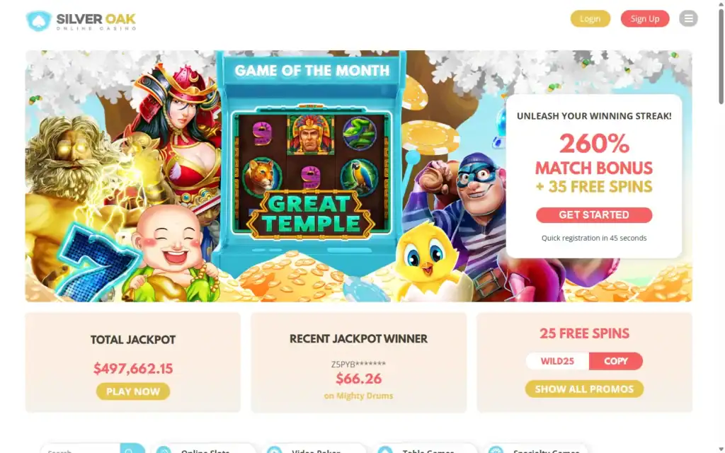 Silver Oak Casino: Homepage