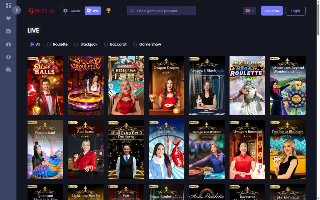 Sin Spins: Live Casino