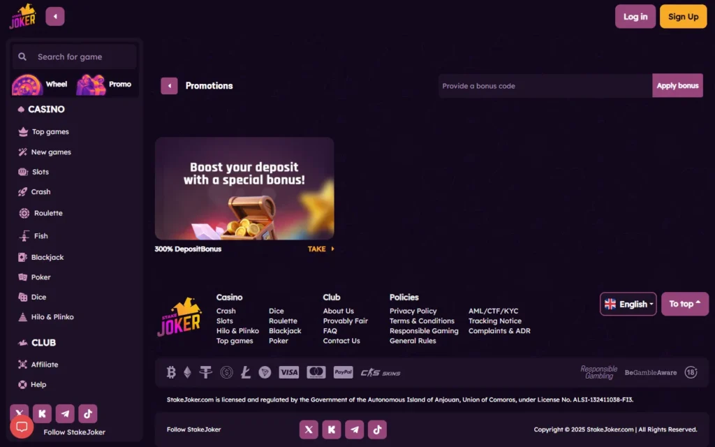 StakeJoker (Skin Joker Casino): Bonus