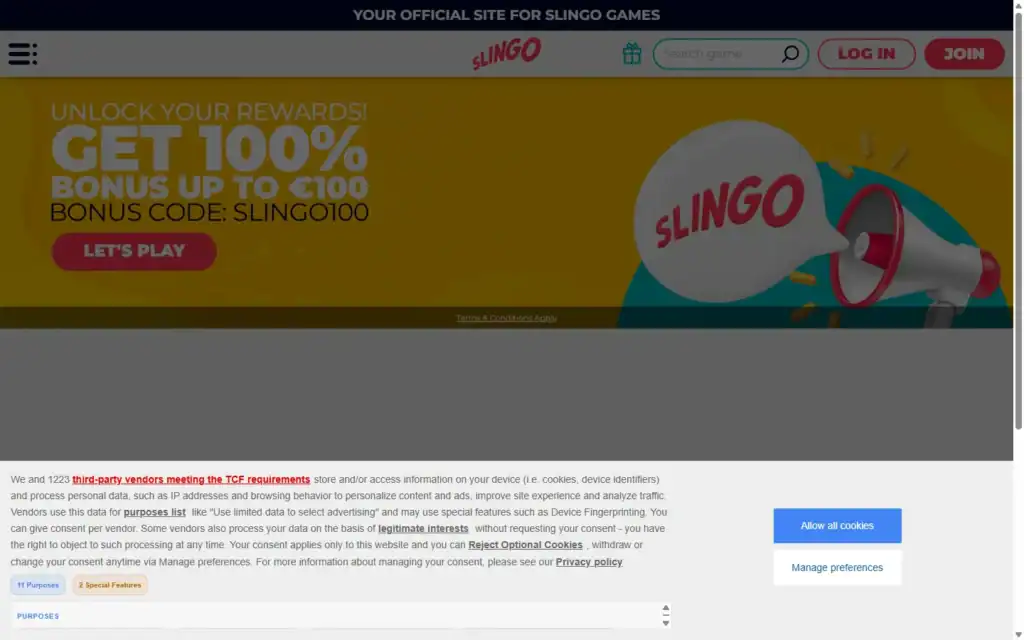 Slingo Casino: Bonus