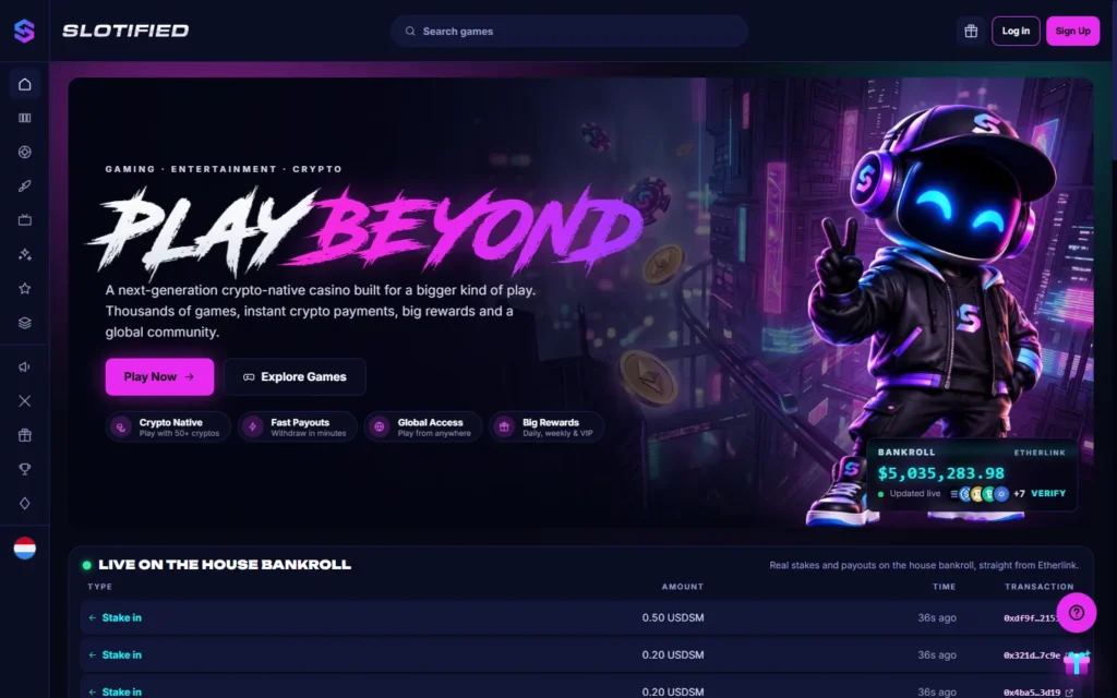 Slotified Casino: Homepage