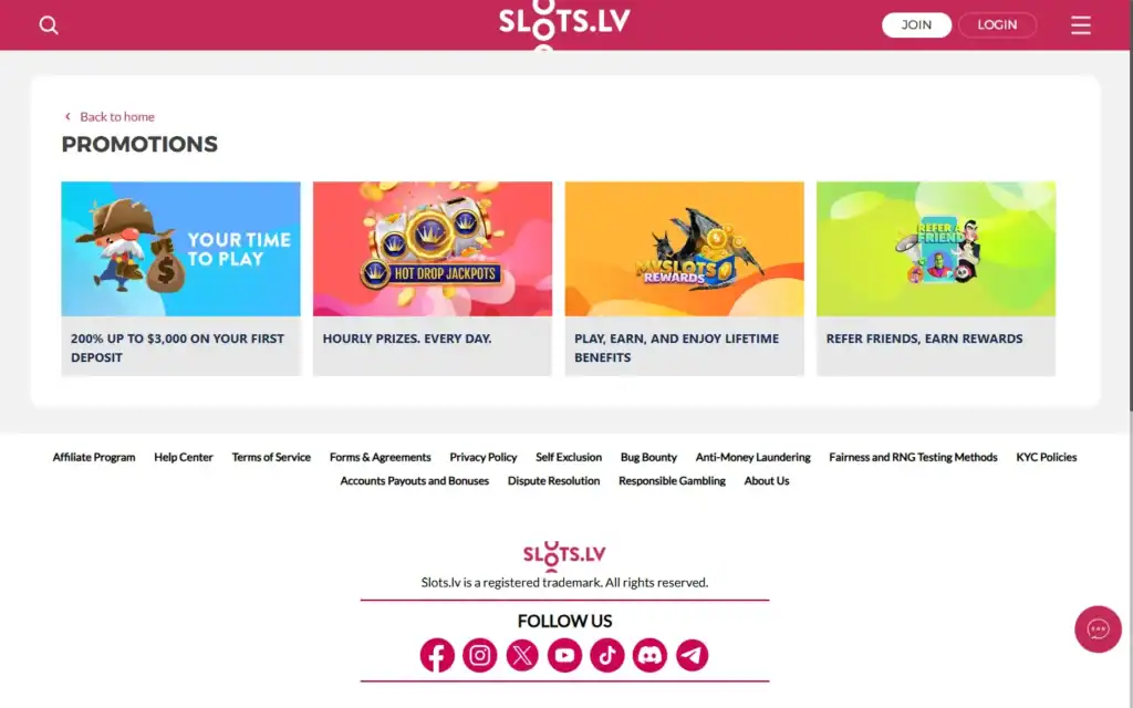 Slots.lv (SlotsLV): Bonus