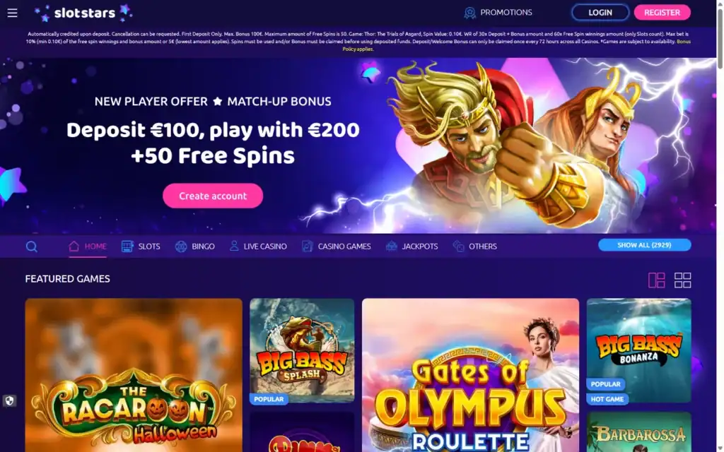 Slotstars Casino: Homepage