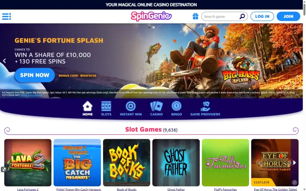 Spingenie Casino: Homepage