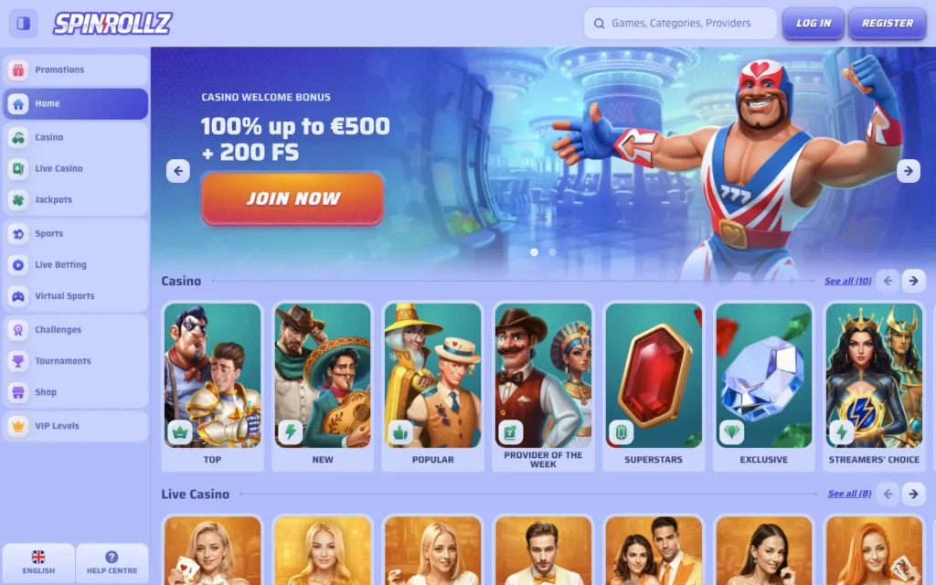 Spinrollz Casino: Homepage