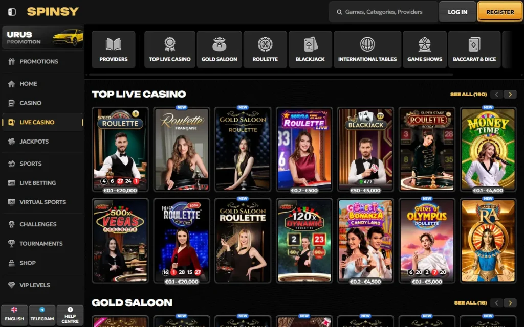 Spinsy: Live Casino