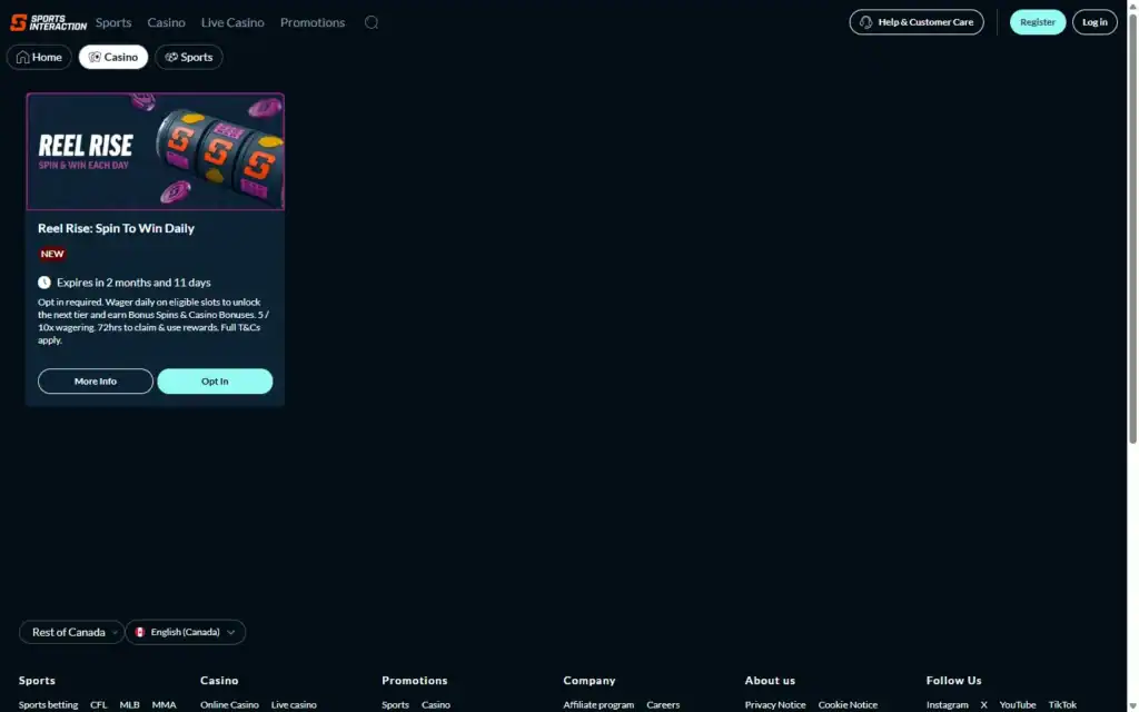 Sports Interaction Casino: Bonus