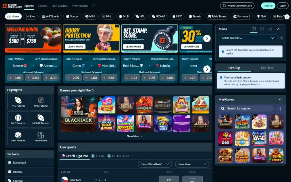 Sports Interaction Casino: Homepage